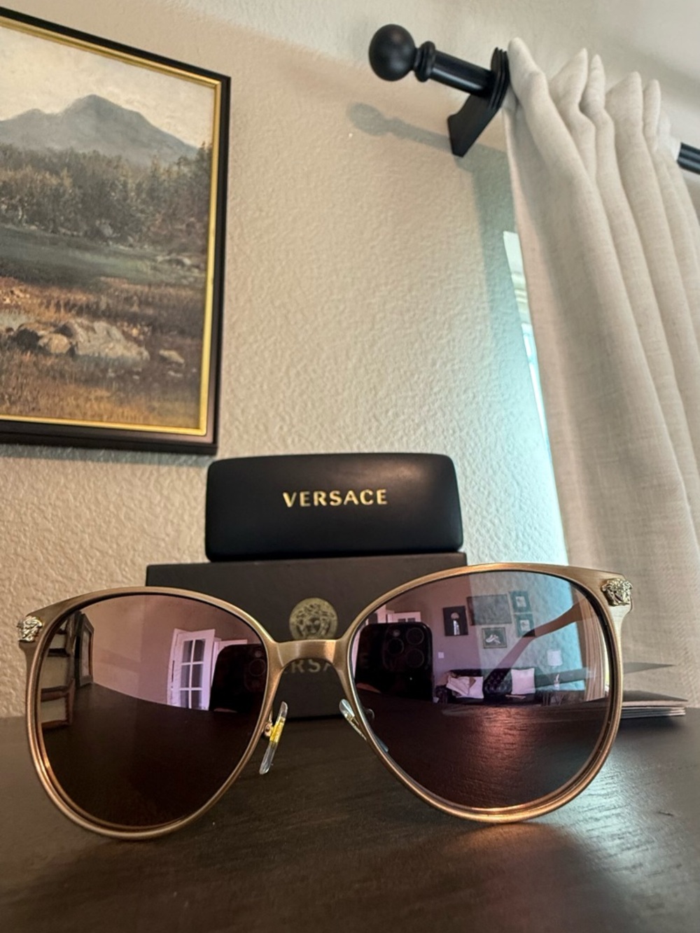 Versace Cat-Eye Sunglasses in Rose Gold with Pink Mirrored Lenses - Picture 12 of 13